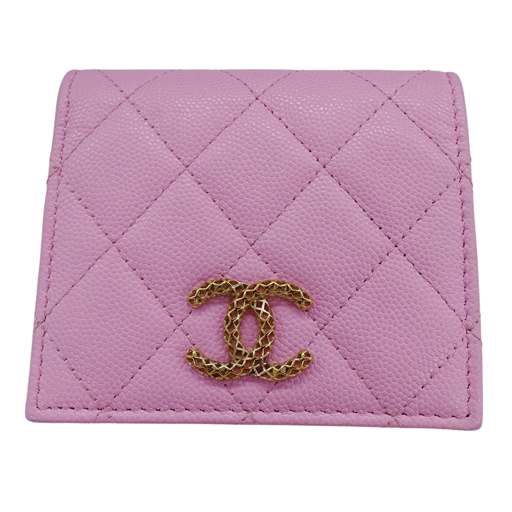 CHANEL Pink Caviar Leather Logo Wallet